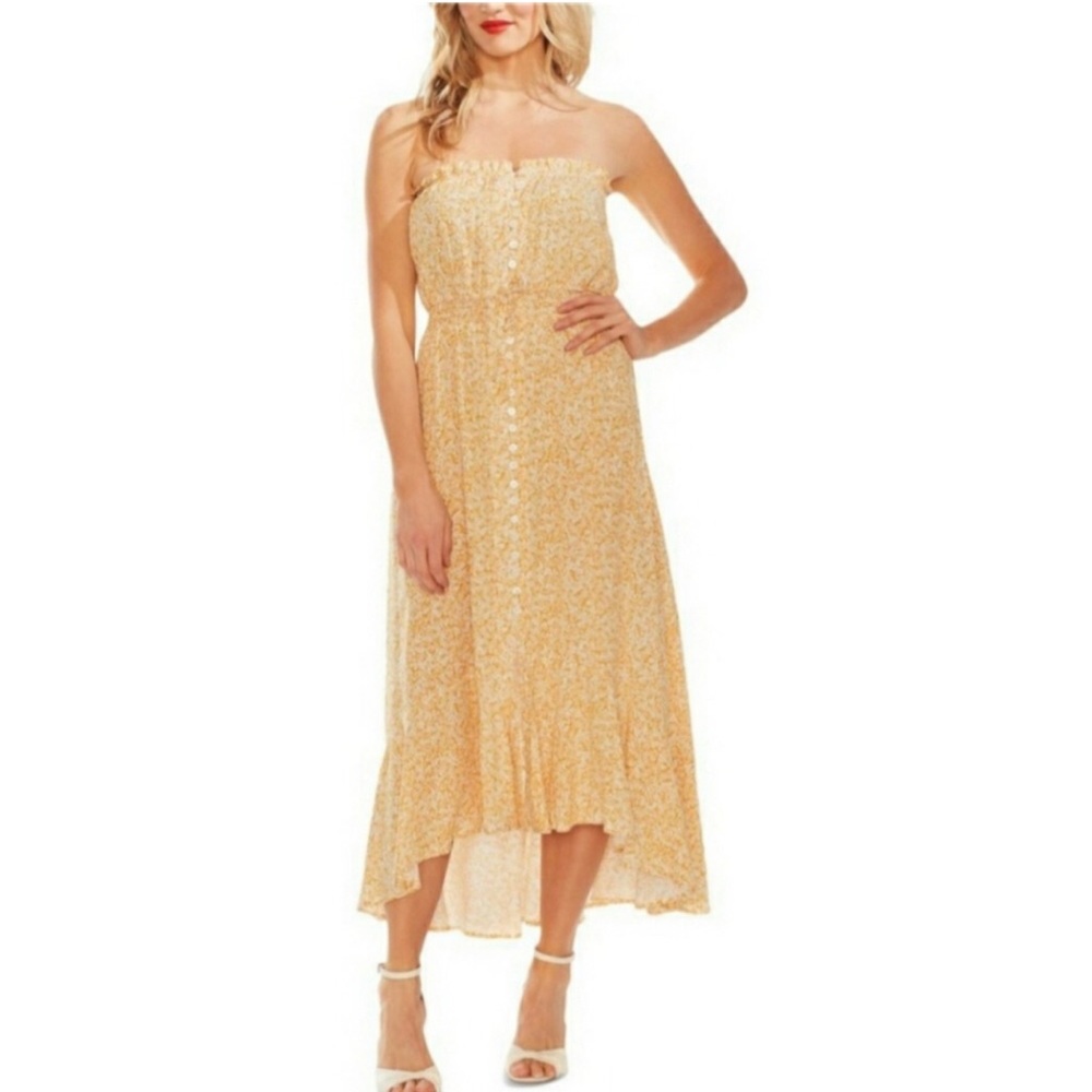 Vince Camuto Strapless Maxi Dress Size M Summer Oasis Amber Sun Button Front